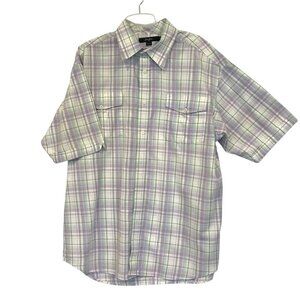 Sean John Men's Short Sleeve Button Front Collared Dress Shirt Sz XXL Gray Plaid